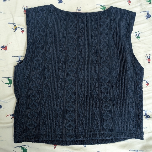 EUC Forever 21 women's textured cropped tank top, navy blue, size S - Picture 2 of 4